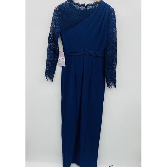 JS Collections Womens Size 2 Stretch Crepe Lace-Sleeve Gown Dress in Blue $299 - Picture 7 of 13